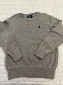 Boys Polo Ralph Lauren Crewneck Sweater Sweatshirt 100% Cotton Gray Size M 10-12 - Picture 1 of 7