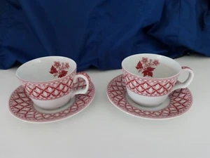SPODE GERANIUM SET OF 2 CUP & SAUCER The Blue Room Collection CRANBERRY RARE - Picture 1 of 6
