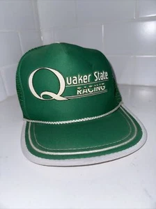 Vintage Quaker State Racing Hat Cap Snapback Mesh Trucker With Rope Green Indy - Picture 1 of 4