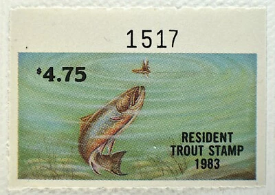 US NEW JERSEY RESIDENT TROUT STAMP $4.75 MNH, 1983 - Image 1 of 2