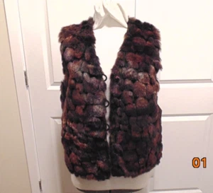 NWT Brown Multicolor Faux Fur/Satin Butterfly Reversible Vest - Women Size Large - Picture 1 of 12