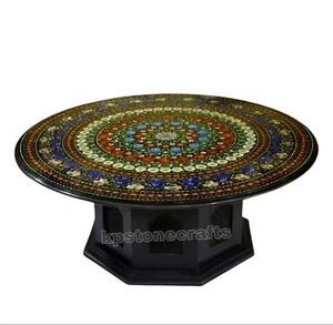 Marble Dining Table Top – Floral Marble Inlay with Gemstone Art - Picture 1 of 4