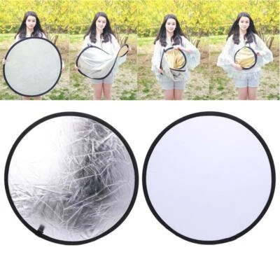 2 in 1 55-60cm Light Mulit Collapsible Disc Photography Reflector Silver/White - Image 1 of 4