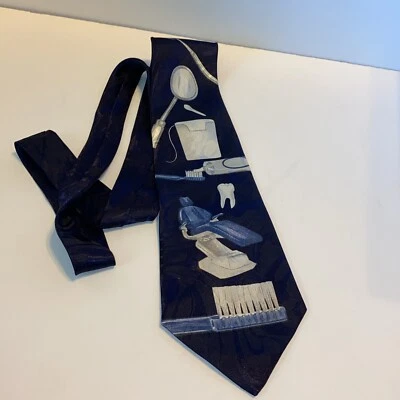 Dentista Tie A. Rogers Hombre Novedad Corbata Pasta de Dientes Cepillo Hilo Azul Marino Foto 1 de 4