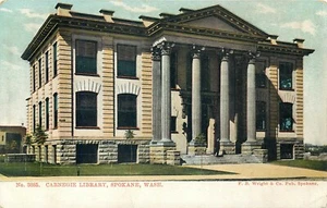 BIBLIOTECA SPOKANE WASHINGTON CARNEGIE VISTA POSTAL TRASERA ANTIGUA INDIVISA - Imagen 1 de 2