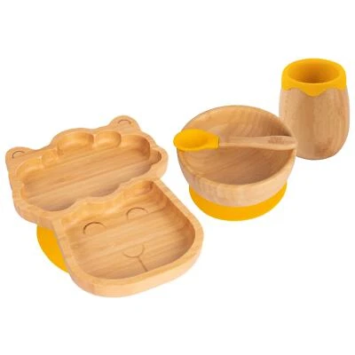 4pc Tiny Dining Gelb Lama Bambus Baby Fütterungsset Kinder Teller Schüssel - Bild 1 von 4