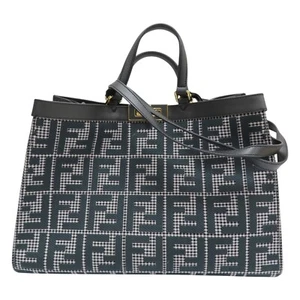 FENDI Peekaboo Shoulder Tote Bag Canvas Grey 8BH374 - Picture 1 of 18