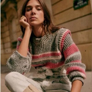 Jersey Sezane Yara Lana Merino Bebé Alpaca XS Caramelo Rosa Blanco Gris Rayas NUEVO - Imagen 1 de 11