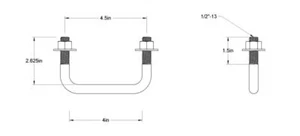 Pack of 4 Sq U Bolt Zinc-Plated, Steel, 1/2"-13 Thread Size, 4" W, 2-5/8" H - Picture 1 of 1