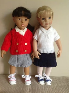 Dolls clothes knitting pattern.18"doll.School uniform set. KNM74 - Picture 1 of 4