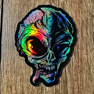 Zombie Alien Holographic Vinyl Sticker 3” Comic Book Mars Attacks UFO decal Dead - Picture 1 of 6