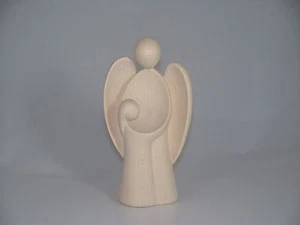 Holzschnitzerei SCHUTZENGEL MIT MÄDCHEN Natur 15 x 8 cm neu. Engel geschnitzt - Bild 1 von 4