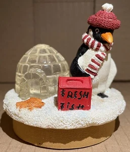 Candle Topper Penguin Selling Fish with Igloo “Our America Gift” Brand - Picture 1 of 5