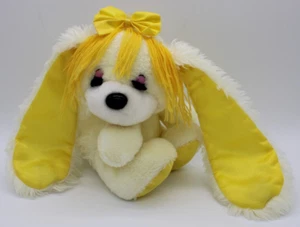 RARE Vintage Plush Bunny Deluxe Playthings Rabbit Yellow Long Satin Ears Lashes - Picture 1 of 20