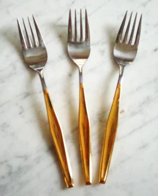 Set of 3 "Gold Plated Stainless Japan" 7 1/2 inch Dinner Forks - Image 1 of 3