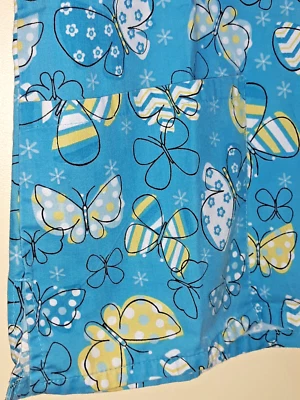 Bonita V Neck Scrub Short Sleeve Aqua Yellow Butterflies Size Medium BUY3/1FREE - Image 1 of 4
