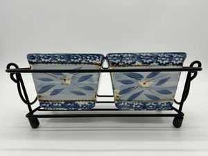 Temp-tations Set of (2) 10-oz Ramekins With Serving Rack KF1 Old World Blue - Picture 1 of 9