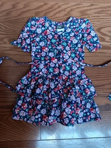 Abito floreale vintage SWAT bambina taglia 6 blu bambino/gioventù con fiori volant cravatta schiena - Foto 1 di 10