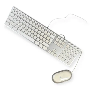 Apple Mac Genuine Wired Keyboard with Numeric Pad & Mouse A1243 Aluminium/White - Picture 1 of 12