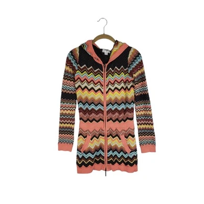 Missoni for Target Hooded Sweater Full Zip Longline Peach Brown Chevron Girls XL - Image 1 of 4