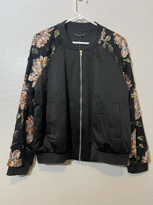 Куртка на молнии Endless Rose черная с блестками с цветочным рисунком сетка L хип-хоп вечеринка Bloomingdales - Изображение 1 из 4