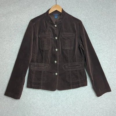 Westbound Brown Corduroy Velvet Jacket 14 Button Up Long Sleeve Military Style - Image 1 of 4