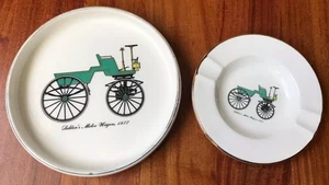 Harkerware Seldens Motor Wagon 1877 Porcelain Ashtray & Plate Lot of 2 - Picture 1 of 9