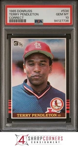 Donruss #534 Terry Pendleton 1985 radiocontrol correcto PSA 10 - Imagen 1 de 3
