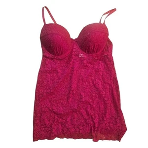 Gilligan and O'Malley Floral Lace Nightie and Thong Set Women's Hot Pink Size M - Picture 1 of 3