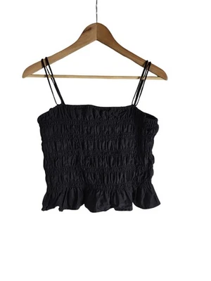 Divided Black Smocked Crop Top Fitted Camisole Double Spaghetti Strap Size M - Image 1 of 4