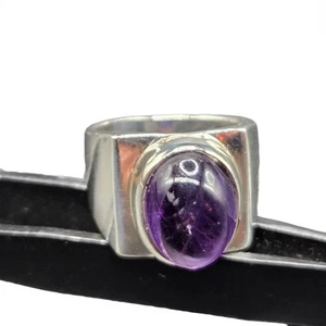Anillo llamativo cabujón amatista plata esterlina vintage talla 6,25 11 g - Imagen 1 de 8