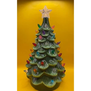 Vintage Lighted Tabletop Ceramic Christmas Tree -Battery Operated 14" Tall - Picture 1 of 9