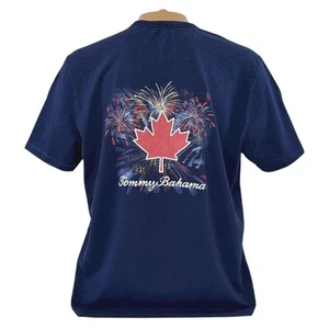 Tommy Bahama Herren LARGE Canada Maple Leaf Fireworks Kurzarm T-Shirt Blau - Bild 1 von 9
