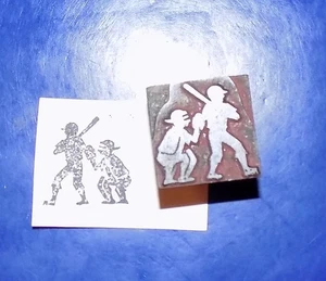 Estampilla en bloque impresoras tipográficas vintage o antiguas para niños jugando béisbol - Imagen 1 de 2