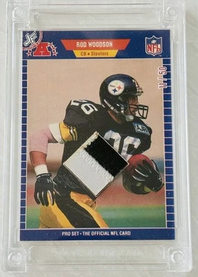 ROD WOODSON RC JUEGO USADO PARCHE/50 1989 PRO SET #354 JERSEY FUSIÓN ROOKIE Foto 1 de 2