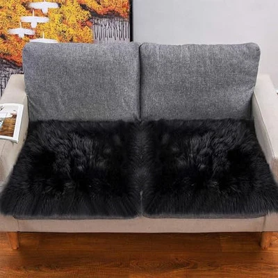 Faux Fur Sheepskin Square Chair Cover Seat Cushion Pad, Luxurious Wool Area  - Image 1 of 4