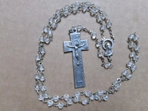 Vintage Sacred Heart of Jesus Clear Glass Beaded Rosary. - Bild 1 von 4