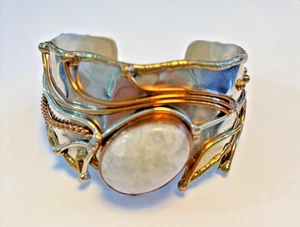 Vintage Mixed Metal Brutalist Cuff Bracelet Modernist Messing Kupfer Silber - Bild 1 von 8
