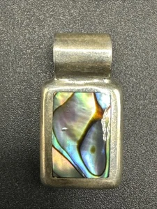 Ciondolo rettangolo intarsiato abalone argento sterling 6g 925 R29 Messico - Foto 1 di 5