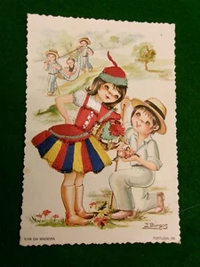 silk embroidered postcard Portugal die-cut traditional costume signed #2868 - Picture 1 of 2