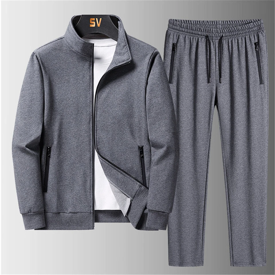 Mens Tracksuit 2 Piece Casual Pants Jacket Oversized Sweatsuit Lightweight Set - Image 1 of 4