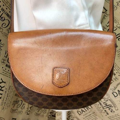 Borsa a tracolla CELINE Macadam borsa a tracolla PVC pelle marrone USATA originale #S2065