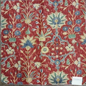 Thibaut Stoff Bohemian rot rost beige hellbraun blau grün 25" Muster quadratisch Blumen - Bild 1 von 2