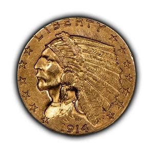 1914-D G$2.50 Indian Head Gold Quarter Eagle - Luster - AU - SKU-G4775 - Picture 1 of 8