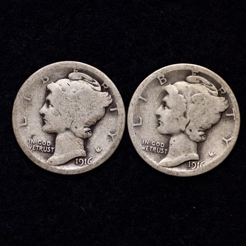 1916 AND 1916-S (2 PIECE LOT) Mercury Silver Dime AG / ABOUT GOOD FREE SHIPPING Cover