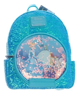 Mini Mochila Loungefly Disney Princesa Cenicienta Azul Lentejuelas Globo de Nieve Foto 1 de 4