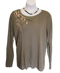 Simply VERA Wang Shirt Size XL 16 18 Tunic Top Sequins Beads Floral Spray Jersey - Picture 1 of 7