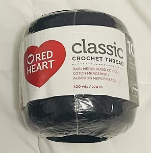 Red Heart Classic Crochet Thread Size 10 Black 300 Yards 100% Mercerized Cotton - Picture 1 of 5