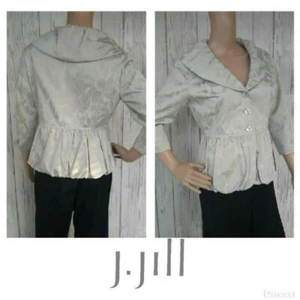 J. Jill PETITE Blazer Jacket Peplum Skirted Floral Beige Button Down 4P NWBT - Picture 1 of 11