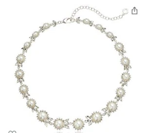 $48 Anne Klein silver tone faux pearl & crystal necklace Z23 - Picture 1 of 7